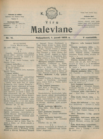 K. L. Viru Malevlane ; 11 1933-06-01