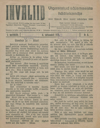Invaliid : vigastatud sõjameeste häälekandja ; 8 1920-12-04