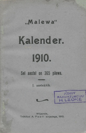 "Malewa" Kalender 1910. 1. ak.