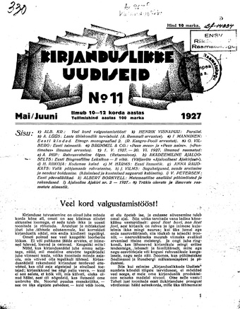 Kirjanduslikke uudiseid ; 11 1927
