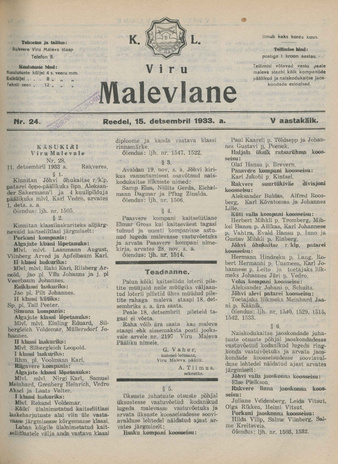 K. L. Viru Malevlane ; 24 1933-12-15