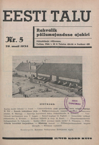 Eesti Talu : rahvalik põllumajanduse ajakiri ; 5 1938-05-20