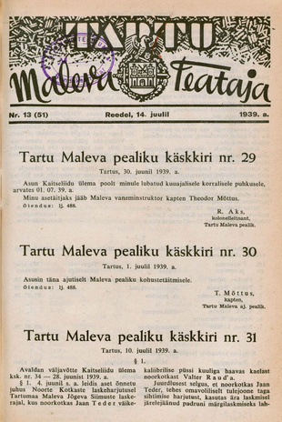 Tartu Maleva Teataja ; 13 (51) 1939-07-14