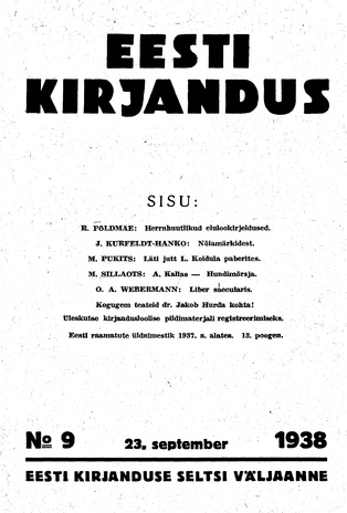 Eesti Kirjandus ; 9 1938