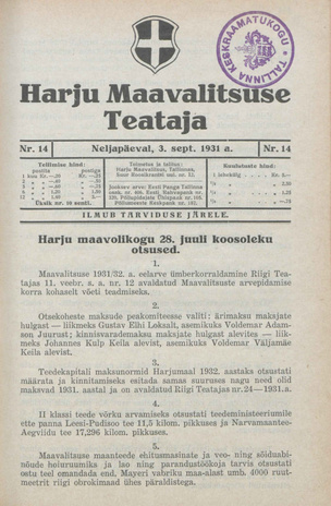 Harju Maavalitsuse Teataja ; 14 1931-09-03