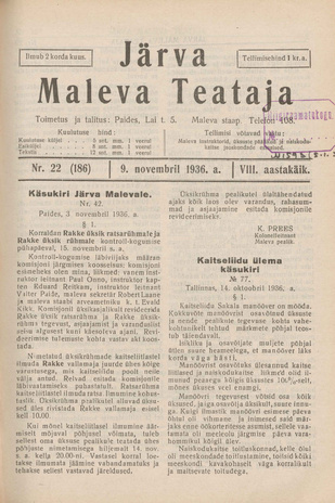 Järva Maleva Teataja ; 22 (186) 1936-11-09