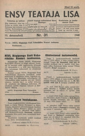 ENSV Teataja lisa ; 31 1940-12-13