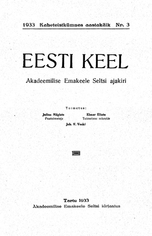 Eesti Keel ; 3 1933