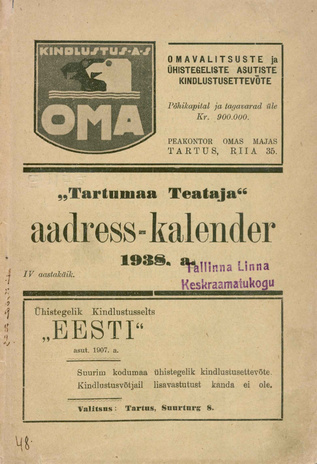 "Tartumaa Teataja" aadress-kalender 1938