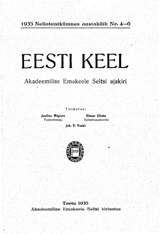 Eesti Keel ; 4-6 1935