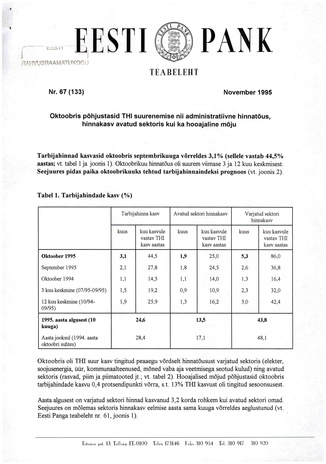 Eesti Pank : teabeleht ; 67 (133) 1995-11