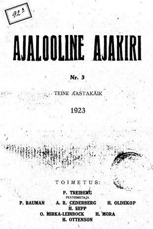 Ajalooline Ajakiri ; 3 1923