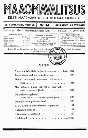 Maaomavalitsus ; 14 1929-09-25
