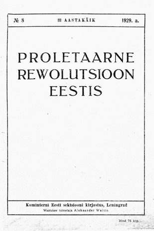 Proletaarne Rewolutsioon Eestis ; 8 1929