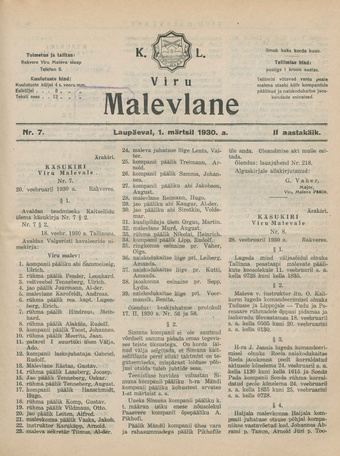 K. L. Viru Malevlane ; 7 1930-03-01