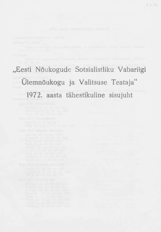 "Eesti Nõukogude Sotsialistliku Vabariigi Ülemnõukogu ja Valitsuse Teataja" 1972. aasta tähestikuline sisujuht