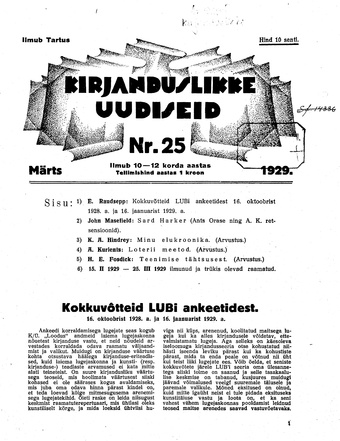 Kirjanduslikke uudiseid ; 25 1929