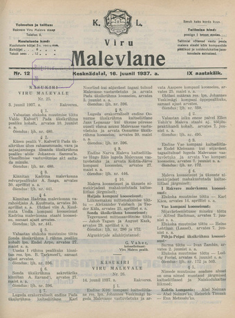 K. L. Viru Malevlane ; 12 1937-06-16