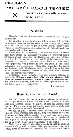 Virumaa Rahvaülikooli Teated ; 10 1933-05