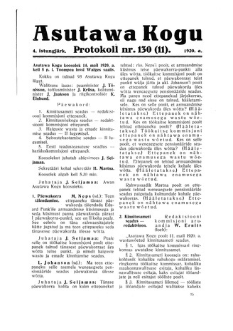 Asutawa Kogu protokoll nr.130 (11) (14. mai 1920)