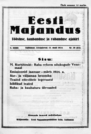 Eesti Majandus ; 19 1924-05-13