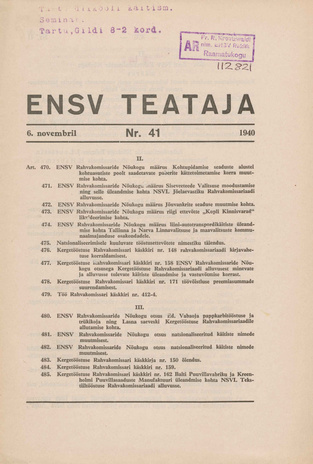 Eesti NSV Teataja ; 41 1940-11-06