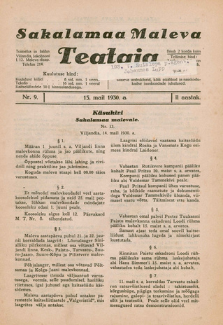 Sakalamaa Maleva Teataja ; 9 1930-05-15