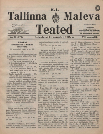 K. L. Tallinna Maleva Teated ; 33 (273) 1935-11-21