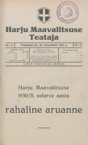 Harju Maavalitsuse Teataja ; 17 1931-10-20