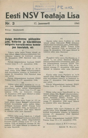 Eesti NSV Teataja lisa ; 3 1941-01-17