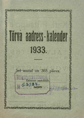 Tõrva aadress-kalender 1933