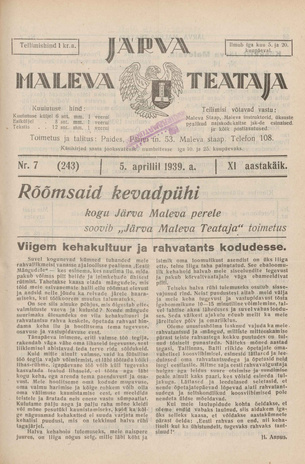 Järva Maleva Teataja ; 7 (243) 1939-04-05