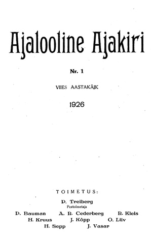 Ajalooline Ajakiri ; 1 1926