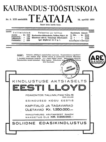 Kaubandus-tööstuskoja Teataja ; 8 1938-04-14