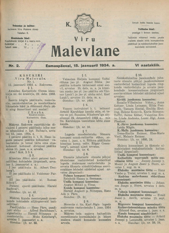 K. L. Viru Malevlane ; 2 1934-01-15