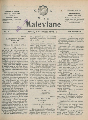 K. L. Viru Malevlane ; 3 1935-02-01