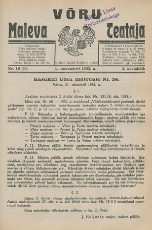 Võru Maleva Teataja ; 19 (59) 1935-11-01