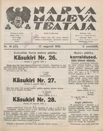 Narva Maleva Teataja ; 16 (37) 1933-08-17