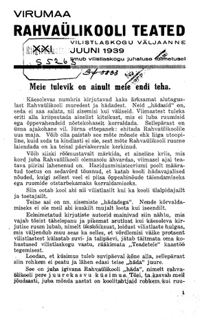 Virumaa Rahvaülikooli Teated ; 21 1939-06