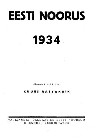 Eesti Noorus ; sisukord 1934
