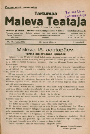 Tartumaa Maleva Teataja ; 13/14 (176/177) 1936-06-19