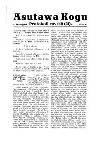 Asutawa Kogu protokoll nr.140 (21) (10. juuni 1920)