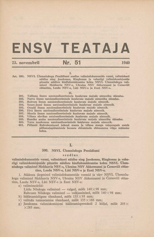 Eesti NSV Teataja ; 51 1940-11-23