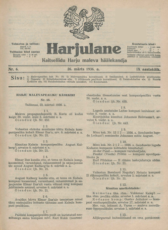Harjulane : Kaitseliidu Harju Maleva häälekandja ; 6 1936-03-26