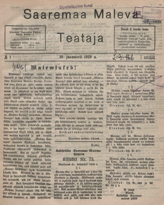 Saaremaa Maleva Teataja ; 1 1929-01-10