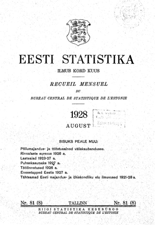 Eesti Statistika : kuukiri ; 81 (8) 1928-08