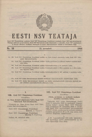 Eesti NSV Teataja ; 10 1944-11-23