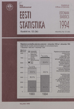 Eesti Statistika Kuukiri = Monthly Bulletin of Estonian Statistics ; 12(36) 1995-01