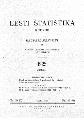 Eesti Statistika : kuukiri ; 39 (6) 1925-06
