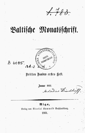 Baltische Monatsschrift ; 1 1861-01